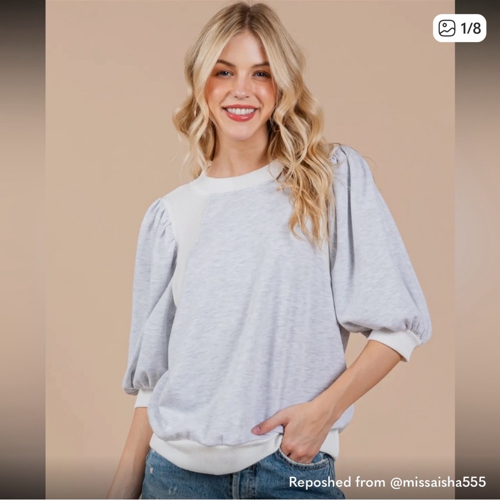 ShopEvelynne Gray Puff Sleeve Top